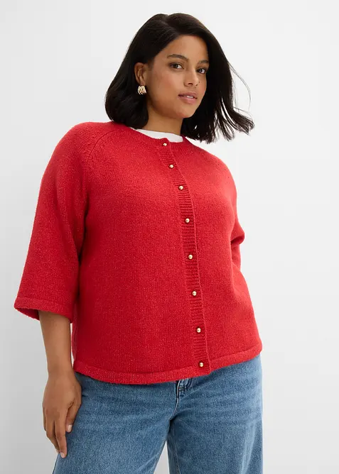 Strickjacke, 3/4 Arm in rot von vorne (im Anschnitt) - bonprix