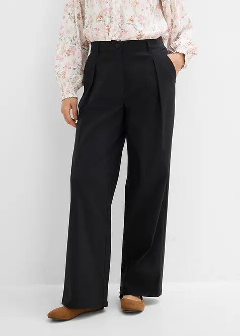 Bengalin-Hose mit Bundfalte aus Viskose-Mix in schwarz von vorne - bonprix