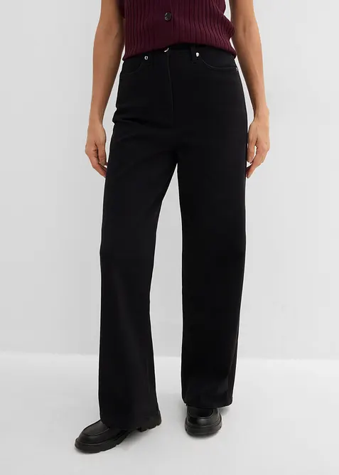 High-Waist-Twillhose aus Baumwoll-Mix in schwarz von vorne - bonprix