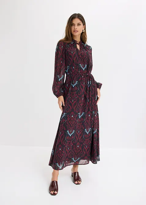 Ausgestelltes Chiffonkleid in schwarz von vorne (Totalaufnahme) - bonprix