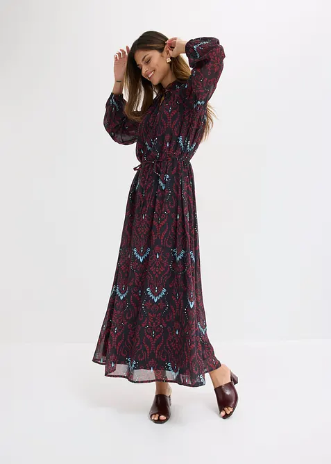 Ausgestelltes Chiffonkleid in schwarz im Look von vorne (Totalaufnahme) - bonprix