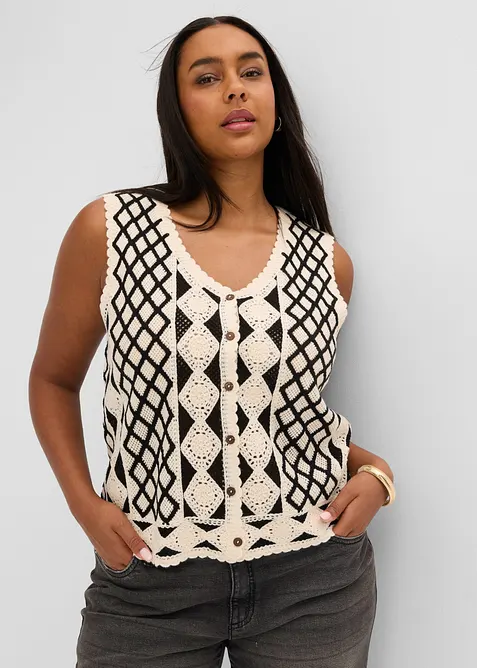 Strick-Weste in beige von vorne (im Anschnitt) - bonprix