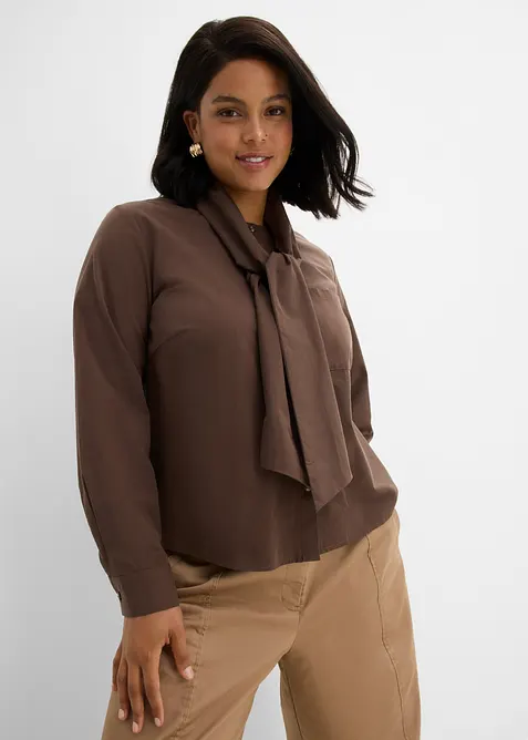 Bluse mit Schaldetail in braun von vorne (im Anschnitt) - bonprix