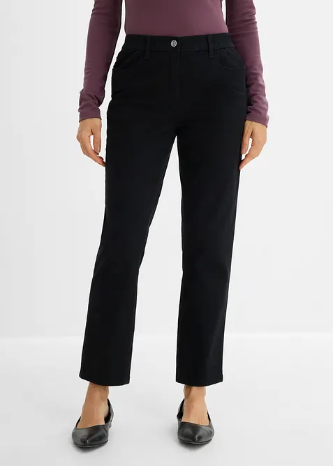 High-Waist-Twillhose aus Baumwoll-Mix in schwarz von vorne - bonprix