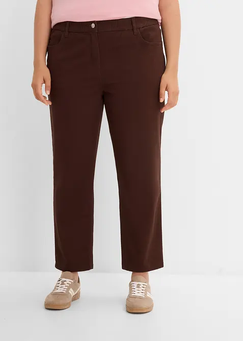 High-Waist-Twillhose aus Baumwoll-Mix in braun von vorne - bonprix
