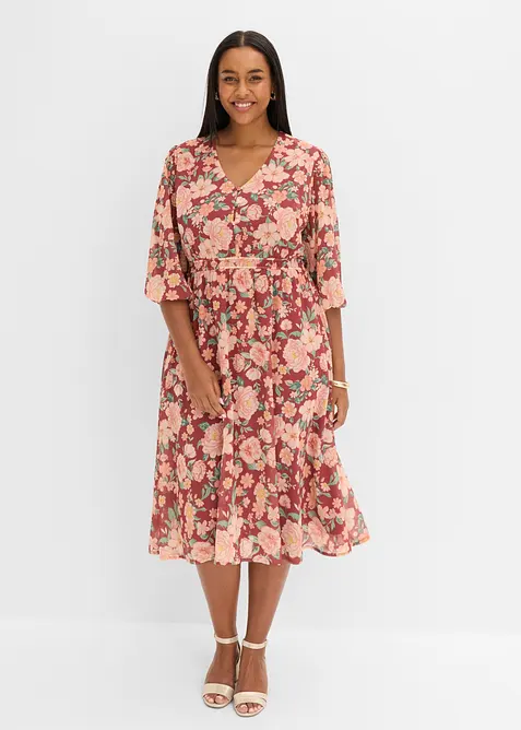 ausgestelltes Chiffonkleid in rot von vorne (Totalaufnahme) - bonprix