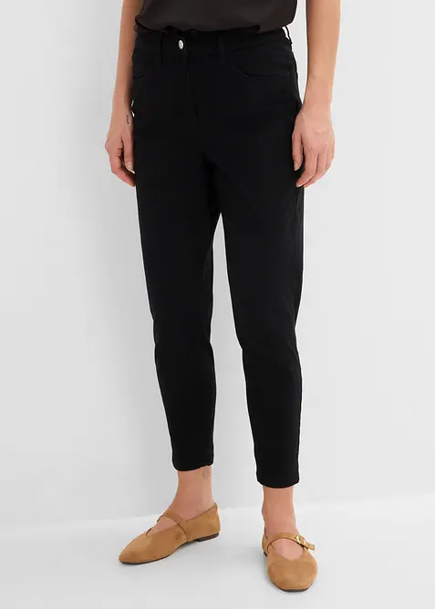 High-Waist-Mom-Twillhose aus Baumwoll-Mix in schwarz von vorne - bonprix