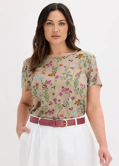 Blusenshirt mit Rundhals-Ausschnitt in braun von vorne (im Anschnitt) - bonprix