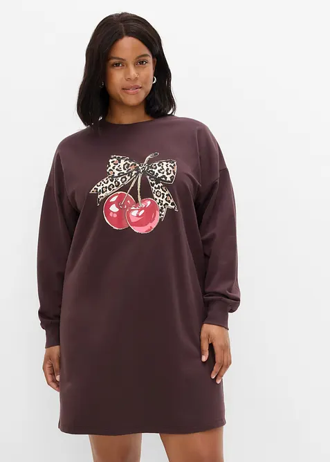 Sweatkleid aus reiner Bio-Baumwolle in braun von vorne (Totalaufnahme) - bonprix