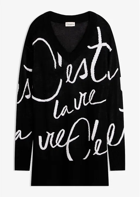 Longpullover mit Schriftzug in schwarz von vorne - bonprix