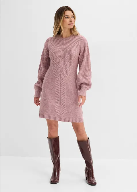 Strickkleid mit Rippenstruktur in rosa von vorne (Totalaufnahme) - bonprix