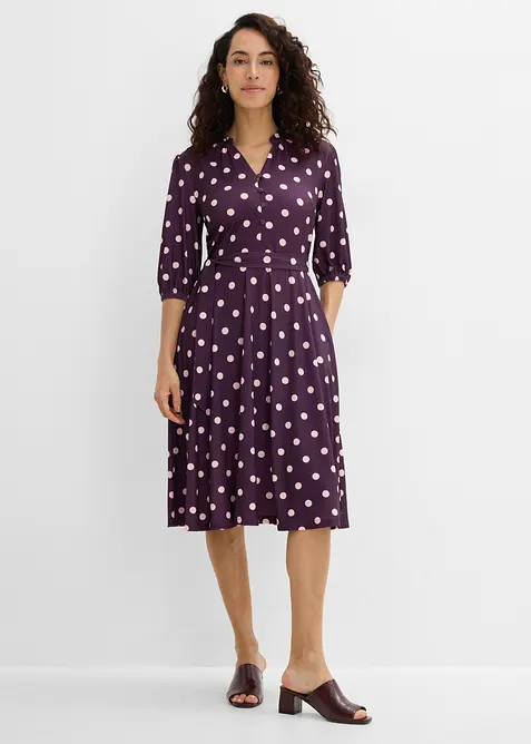 Jerseykleid mit Bindeband in lila von vorne (Totalaufnahme) - bonprix