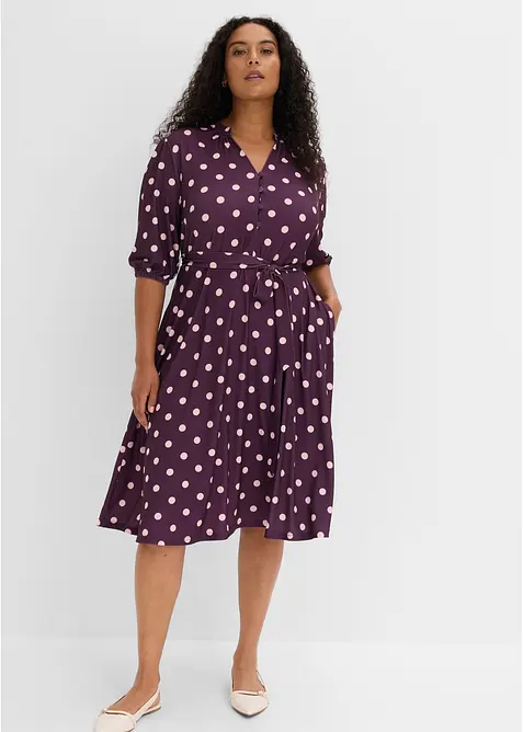 Jerseykleid mit Bindeband in lila von vorne (Totalaufnahme) - bonprix