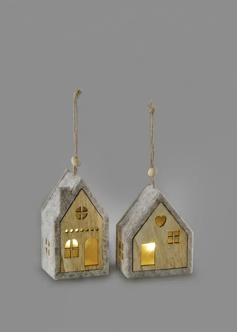 LED-Deko-Objekte Häuser (2-tlg. Set) in grau von vorne - bonprix