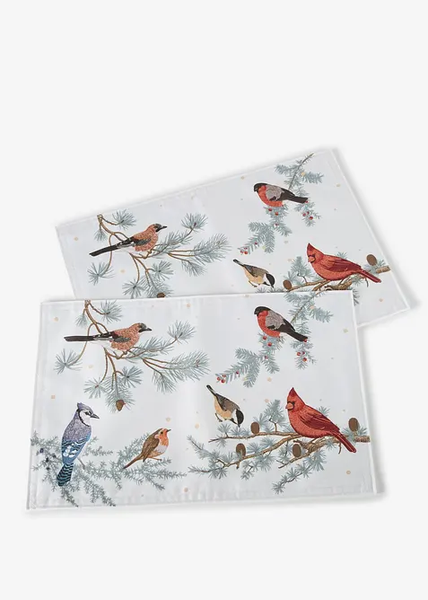 Tischsets mit Wintervögeln (2er Pack) in beige von vorne - bonprix