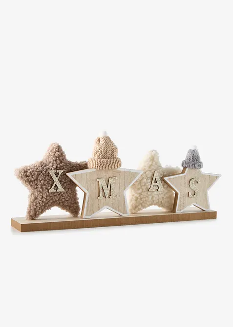 Deko-Objekt XMAS mit Plüsch-Sternen in beige von vorne - bonprix