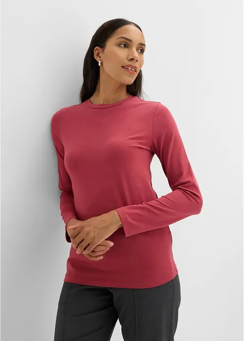 Slim-Fit Shirt mit reiner Bio-Baumwolle (2er Pack) in rot von vorne (im Anschnitt) - bonprix
