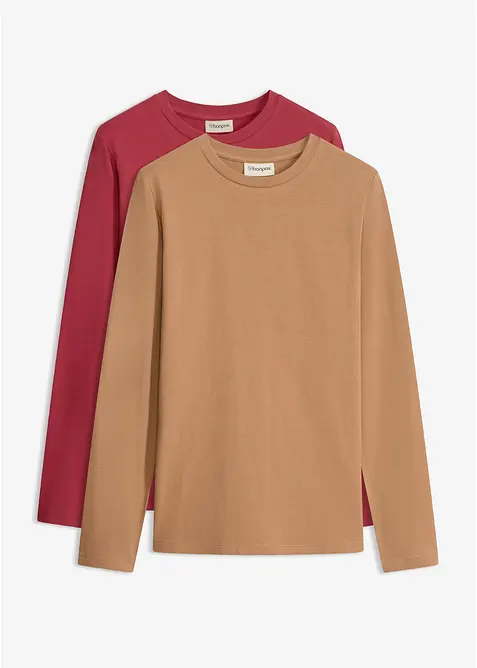 Slim-Fit Shirt mit reiner Bio-Baumwolle (2er Pack) in rot von vorne - bonprix