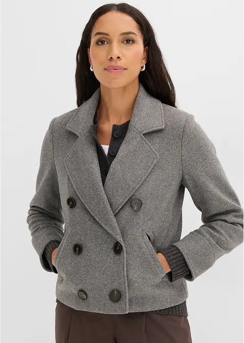 Kurze Jacke in Wolloptik in grau von vorne (im Anschnitt) - bonprix