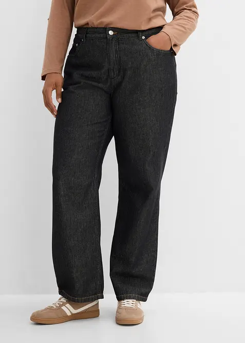 Straight-Jeans Mid Waist in schwarz von vorne - bonprix