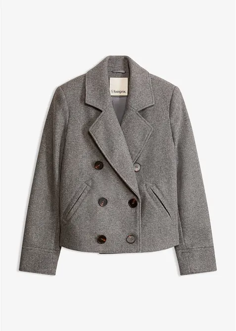 Kurze Jacke in Wolloptik in grau von vorne - bonprix