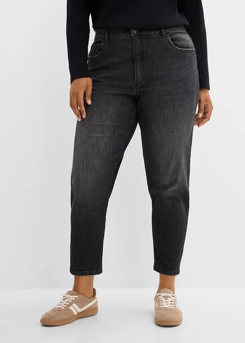Mom-Jeans High Waist, cropped in schwarz von vorne - bonprix