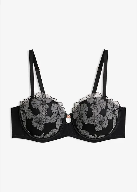 Balconette-BH mit edler Stickerei in schwarz von vorne - bonprix
