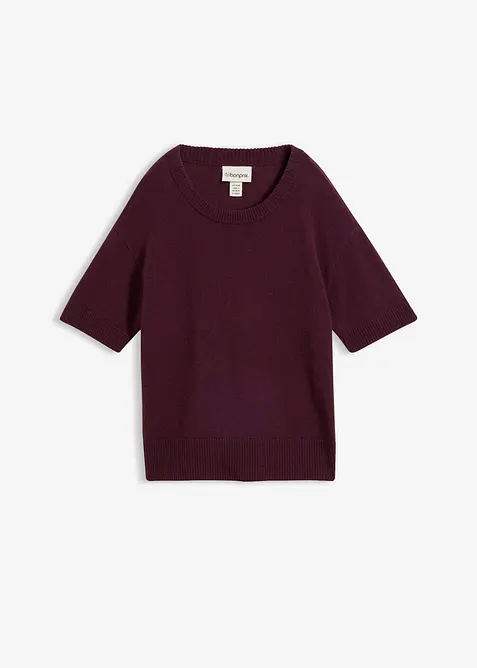 Oversize-Kurzarmpullover mit hohem Wollanteil in rot von vorne - bonprix