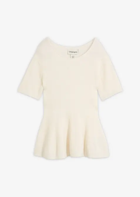 Pullover mit Schößchen aus weichem Woll-Mix in weiß von vorne - bonprix