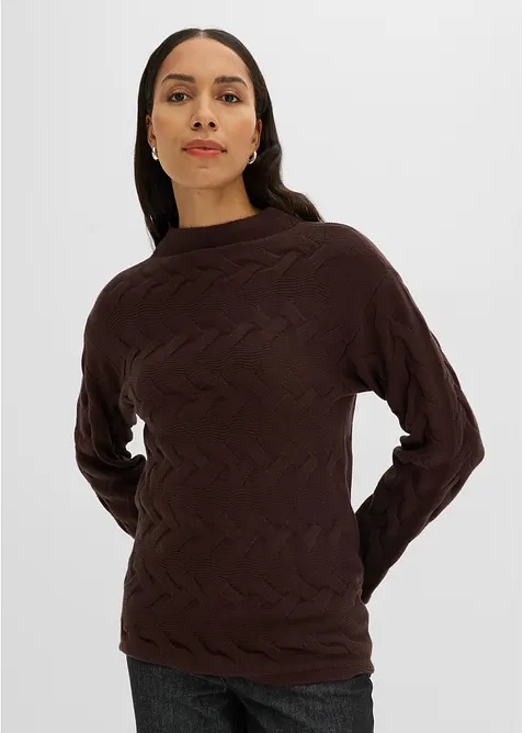 Strickpullover mit Zopfmuster in braun von vorne (im Anschnitt) - bonprix