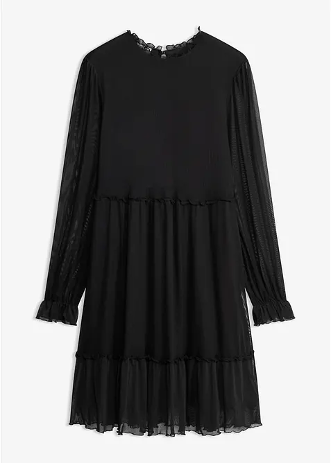 Jerseykleid aus feinem Mesh in schwarz von vorne - bonprix