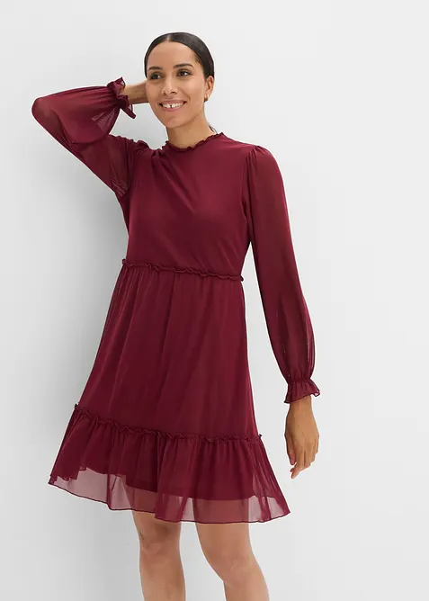Jerseykleid aus feinem Mesh in rot von vorne (Totalaufnahme) - bonprix