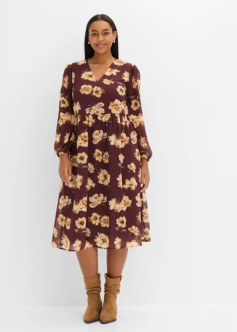 Bedrucktes Midikleid in braun von vorne (Totalaufnahme) - bonprix