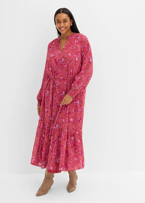 Chiffonkleid mit Bindedetail in rot von vorne (Totalaufnahme) - bonprix