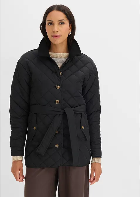 Leichte Steppjacke im Materialmix in schwarz von vorne (im Anschnitt) - bonprix