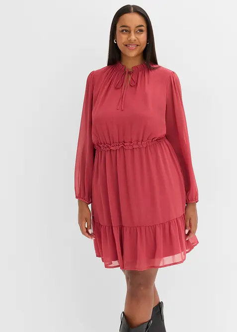 Chiffonkleid mit Rüschendetails in rot von vorne (Totalaufnahme) - bonprix