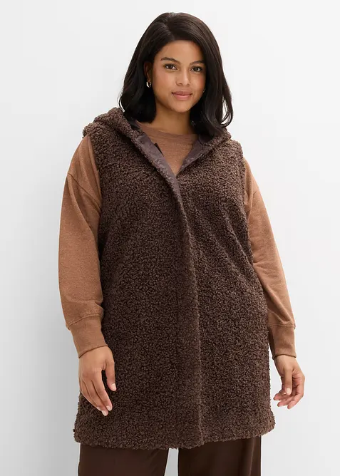 Teddy-Weste in braun von vorne (im Anschnitt) - bonprix