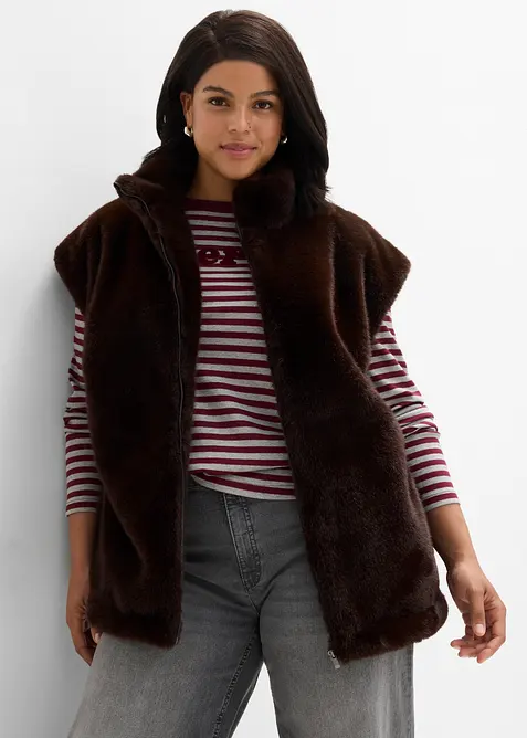 Fellimitat-Weste in braun von vorne (im Anschnitt) - bonprix