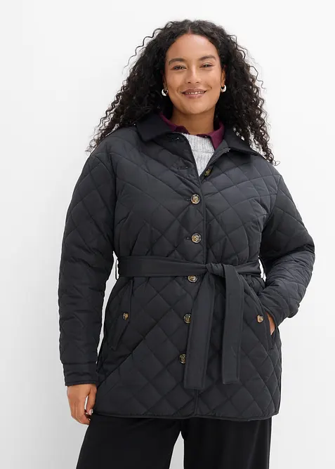 Leichte Steppjacke im Materialmix in schwarz von vorne (im Anschnitt) - bonprix