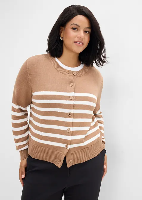 Verkürzte Strickjacke aus Baumwoll-Mix in braun von vorne (im Anschnitt) - bonprix