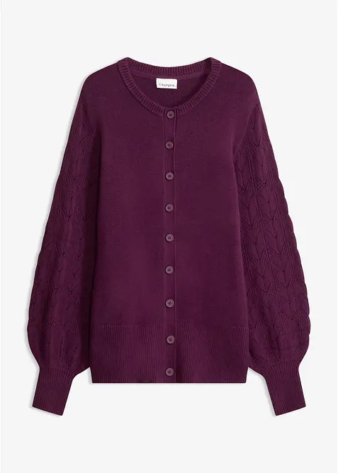Ajour-Strickjacke in lila von vorne - bonprix