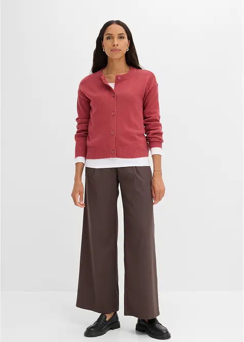 Verkürzte Strickjacke aus Baumwoll-Mix in rot im Look von vorne (Totalaufnahme) - bonprix