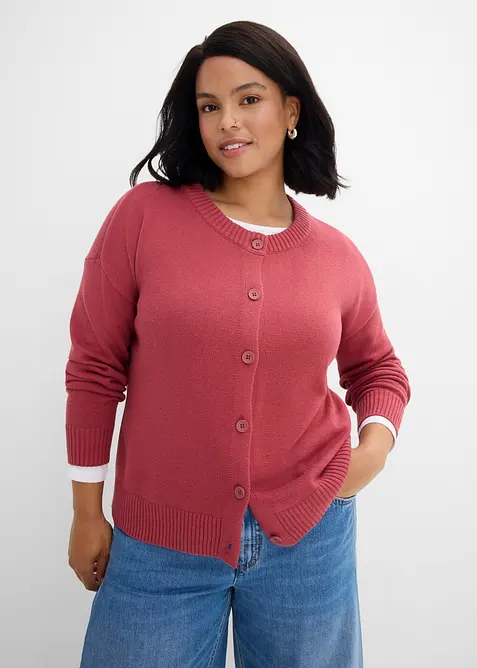 Verkürzte Strickjacke aus Baumwoll-Mix in rot von vorne (im Anschnitt) - bonprix