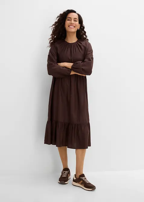Kleid aus fließender Viskose in braun von vorne (Totalaufnahme) - bonprix