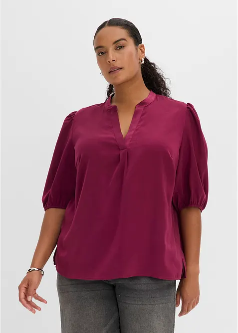 Tunikabluse aus fließendem Satin in lila von vorne (im Anschnitt) - bonprix
