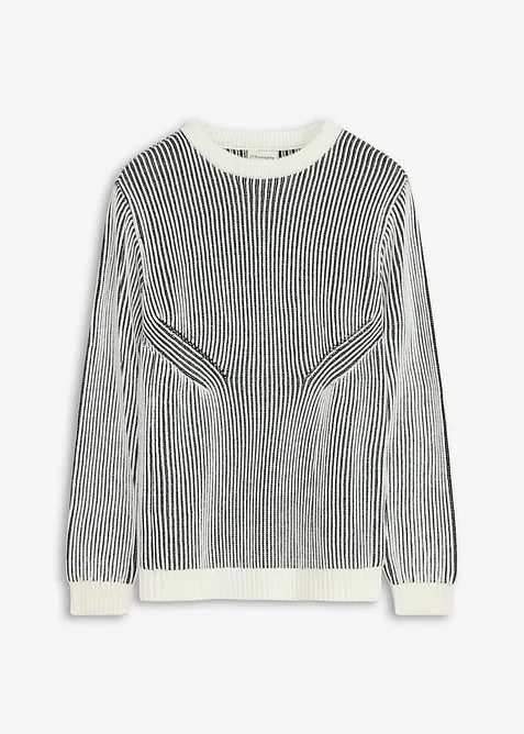 Grobstrick-Pullover aus Baumwoll-Mix in schwarz von vorne - bonprix