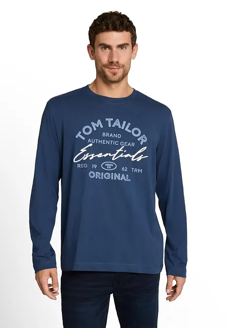 Tom Tailor Langarmshirt aus reiner Baumwolle in blau von vorne (im Anschnitt) - Tom Tailor