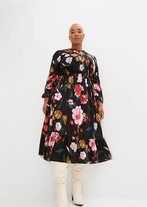 Midikleid aus fließender Viskose in schwarz von vorne (Totalaufnahme) - bonprix