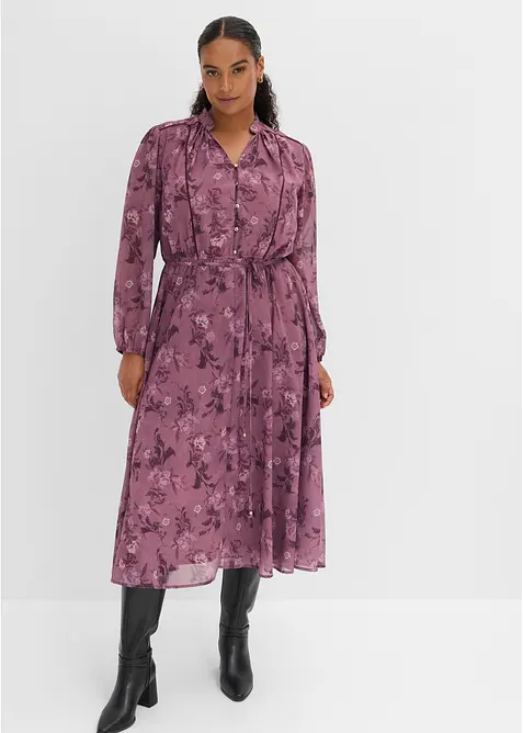 Midi-Chiffonkleid in lila von vorne (Totalaufnahme) - bonprix