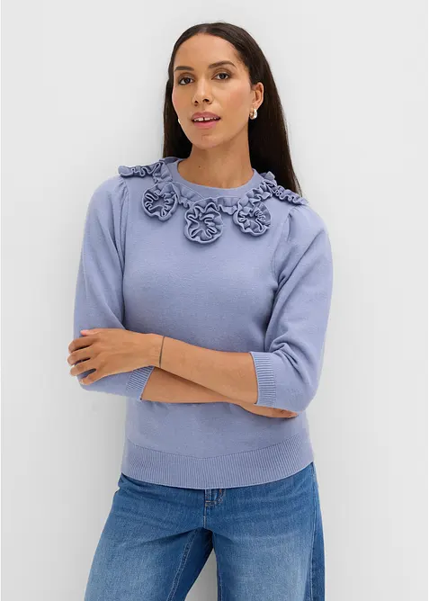 Pullover mit Puffärmeln in blau von vorne (im Anschnitt) - bonprix